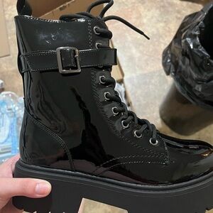 Glossy Black Women's Combat Boots